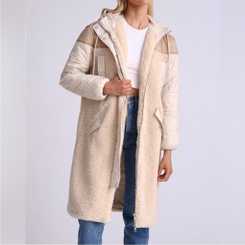7 For All Mankind Hooded Sherpa Longline Jacket NWT Size Extra Small